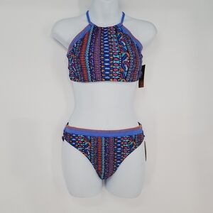 Hobie Girls Aztec print 2‎ Piece Halter Bikini Swimsuit Size 16 New